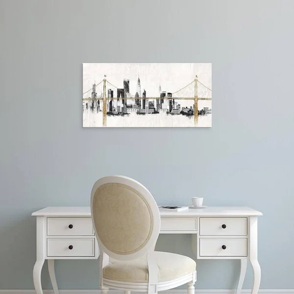 Easy Art Prints Avery Tillmon's 'Bridge and Skyline' Premium Canvas Art - 14 x 28 - Brazilian Barnwood Frame