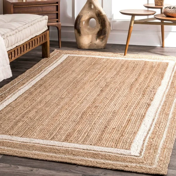 nuLOOM Rikki Braided Border Jute Navy 10 ft. x 14 ft. Area Rug, Blue
