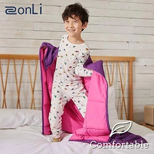 ZonLi Small Weighted Blanket 10 lbs(41&&x60&& - Pink/Purple), Cooling Weighted Blanket for Kids, Soft Material with Glass Beads
