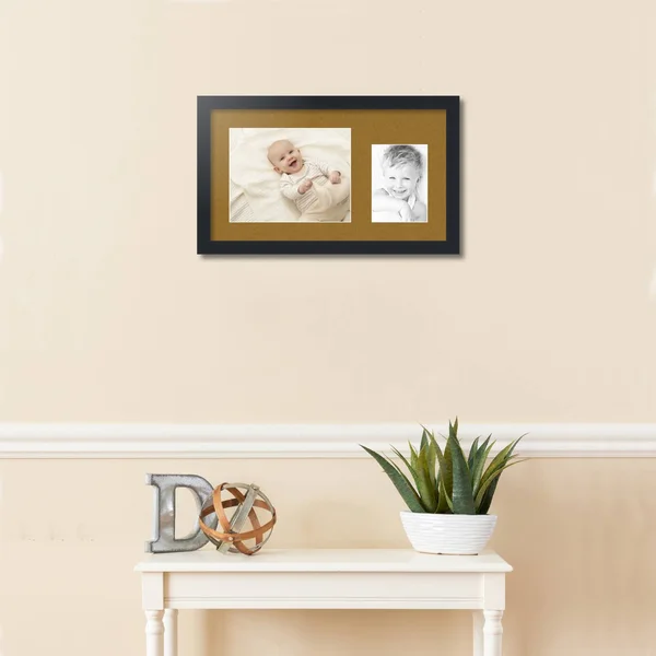 Collage Picture Frame - Satin Black Frame with 2 openings for 5x7 Photos with Brown El Dorado Mat. D3926EE195, ArtToFrames