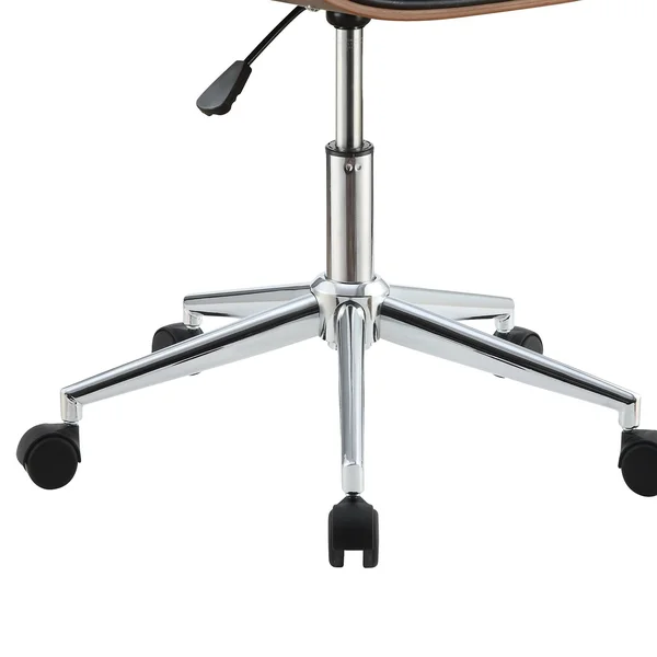 Metal & Wooden Office Armless Chair Black & Walnut Brown
