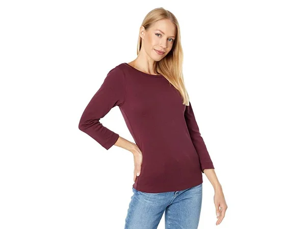 Three Dots 100% Cotton Heritage Knit 3/4 Sleeve British Tee Women's Long Sleeve Pullover Port Royale : Xs (US 0-2)