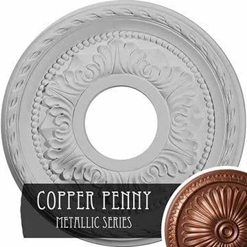 12 1/8x22OD x 3 1/2x22ID x 1x22P Palmetto Ceiling Medallion (Fits Canopies Up to 4 7/8x22), Hand-Painted Copper Penny