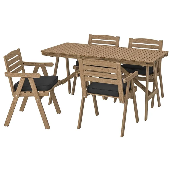 IKEA - FALHOLMEN Table and 4 Armchairs, Outdoor, FALHOLMEN Light Brown stained/j鋜p鰊/duvholmen Anthracite