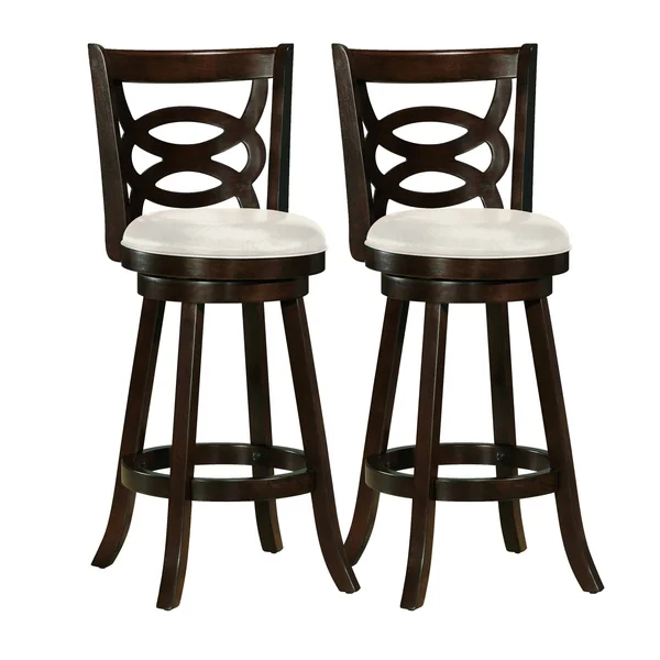 CorLiving Copper Grove Vis Wood Barstools with White Leatherette SEATS (Set of 2) - Brown