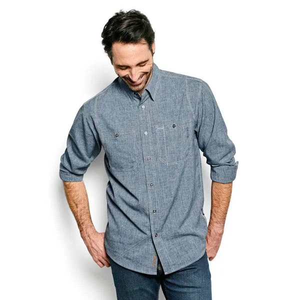 Orvis Men's Tech Chambray Work Shirt, Medium Blue, XL