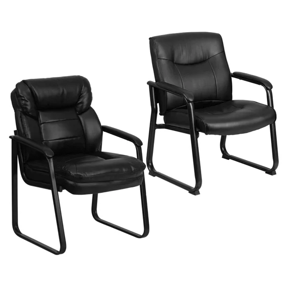 Flash Furniture Black Leather Executive Side Reception Chair and Series Big & Tall Leather Executive Side Chair with Sled Ba