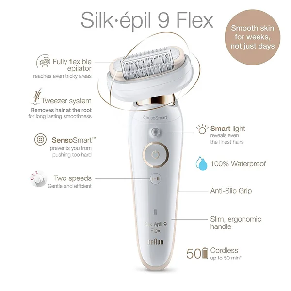 Braun Epilator Silk-閜il 9 9-020 with Flexible Head - Facial Hair Removal for Women, Shaver & Trimmer, Cordless, Rechargeable