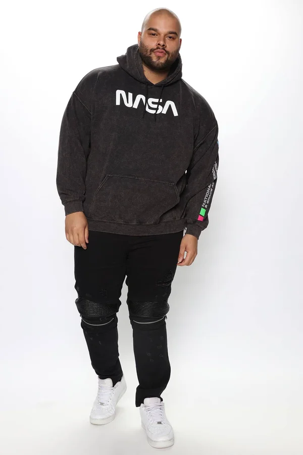Mens NASA Exploration Hoodie in Black Wash Size Medium by Fashion Nova