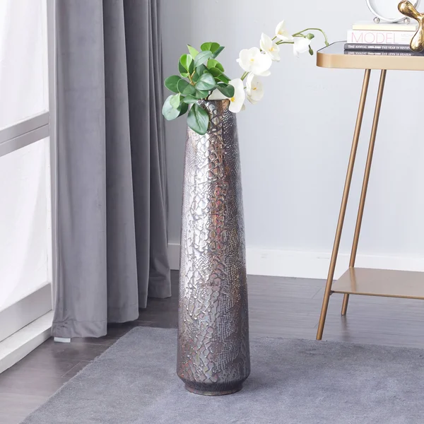 Silver Ceramic Contemporary Vase 31 x 8 x 8 - 8 x 8 x 31