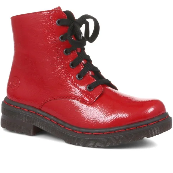 Rieker 76240-33 Red Patent 38 EU Womens Ankle Boots