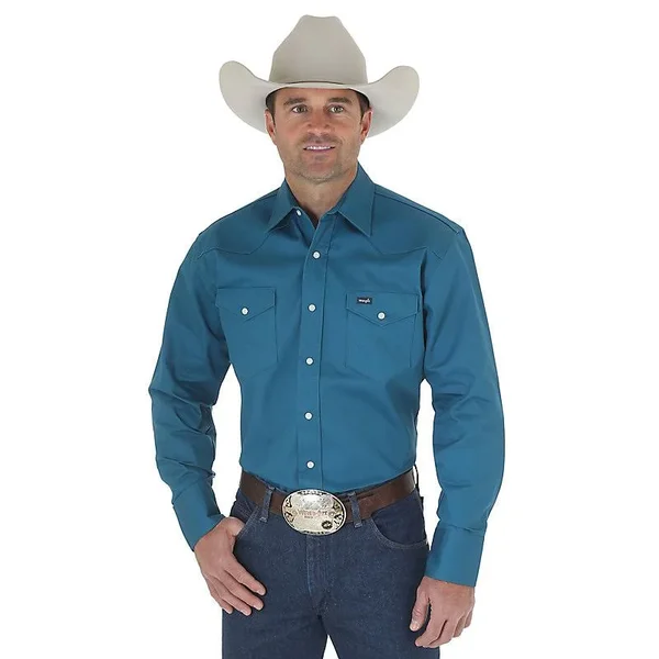 Wrangler Men's Long Sleeve Cowboy Cut Western Snap Solid Work Shirt