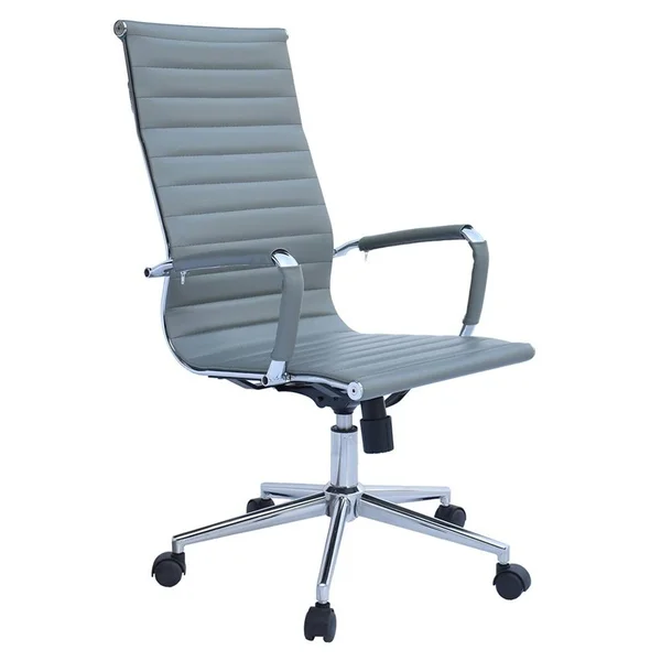 2xhome Executive Ergonomic High Back Modern Office Chair Ribbed PU Leather Swivel for Manager Conference Computer Room - Grey