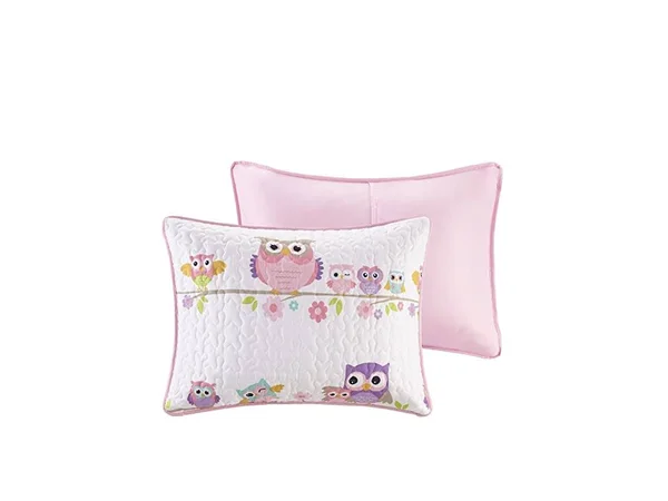 Comfort Spaces - Howdy Hoots Kids Bedspread Mini Quilt Set - 3 Piece - Pink White - Teens/Girls - Owl Print - Queen size, Includ