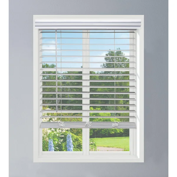 Linen Avenue Custom Cordless Faux Wood Blind White - 23 W x 48 H Partial Inside Mount