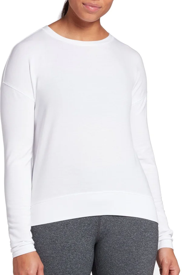 Calia by Carrie Underwood Women's Lightweight French Terry Long Sleeve Shirt, Medium, Pure White
