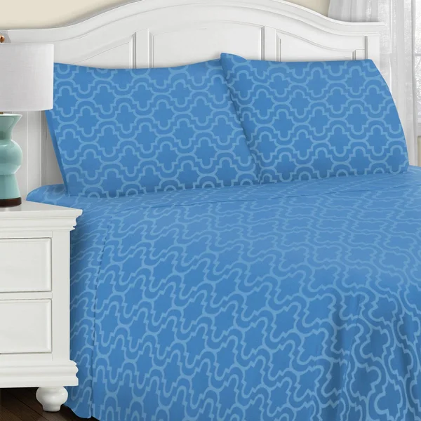 Trellis Flannel Cotton Sheet Set by Superior - Size: California King, Blue