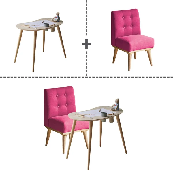 South Shore Sweedi Solid Wood Kids Table with Upholstered Chair Set, Natural Pink