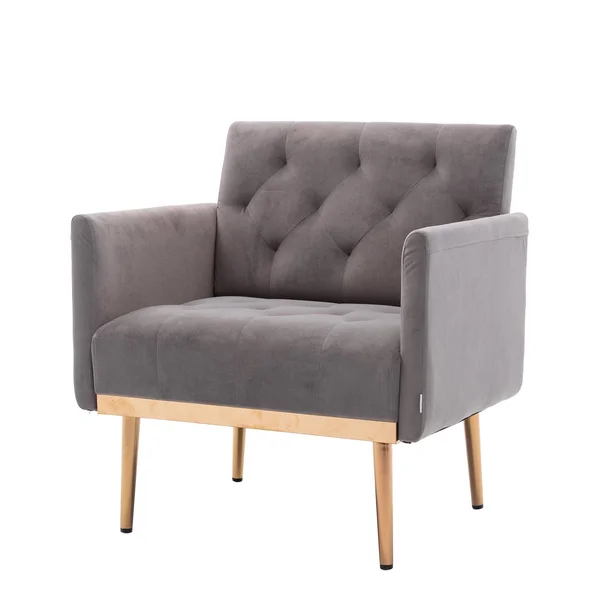 Velvet Upholstered Tufted Accent Chair with Rose Golden Feet - Grey