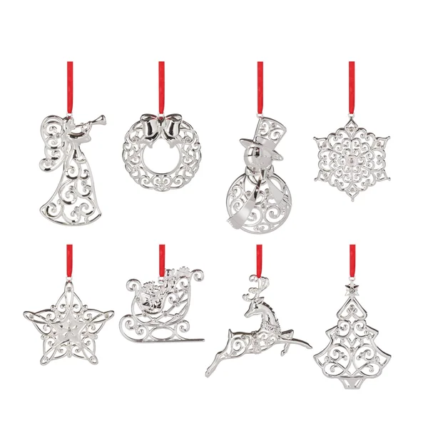 Lenox Set of 8 Silver-Plated Crystal Ornaments with Gift Boxes - Clear Crystal
