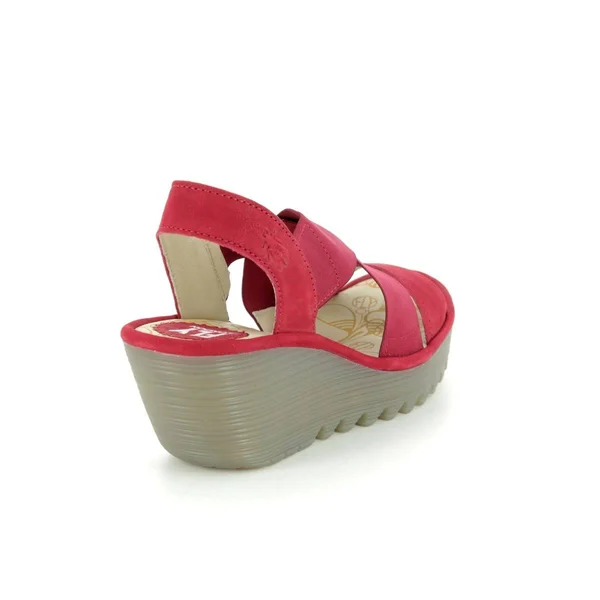 Fly London P500888 Yaji Red Leather Womens Wedge Sandals