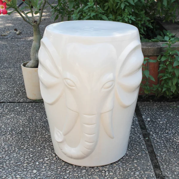 International Caravan Navy Blue Wild Elephant Drum Ceramic Garden Stool