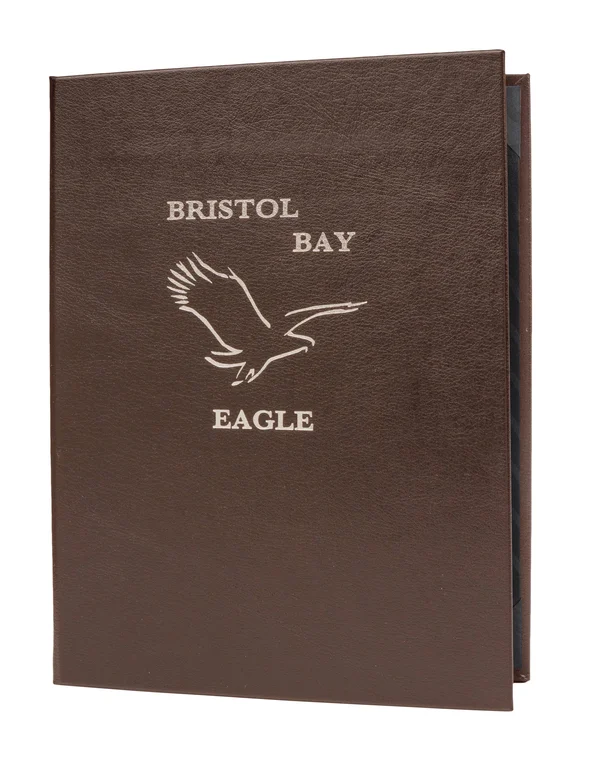 (Min 25) 4 View Book Style Premium Plus Bonded Leather Casebound Menu, 4¼ x 11, Mahogany