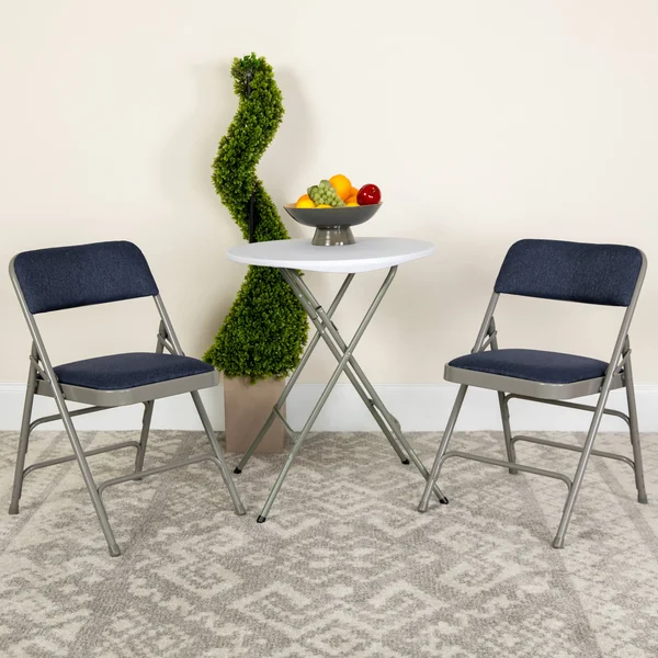 Flash Furniture 2 Pack Hercules Series Curved Triple Braced & Double Hinged Navy Fabric Metal Folding Chair