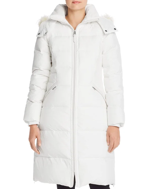 Cole Haan Faux Fur-Trim Puffer Coat - White