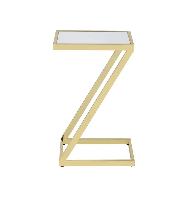 Side Table in Mirror & Gold - Glass, Metal Tube Mirror & Gold