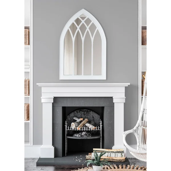 Kate and Laurel Winn 48-in L x 24-in W Arch Rustic Brown Framed Wall Mirror - 219974