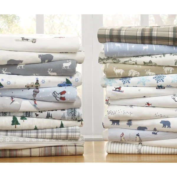 Eddie Bauer Bears & Trees Flannel Sheet Set Blue Queen