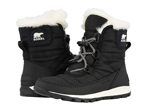 Sorel Youth Whitney Short Lace Boot - 3 - Black, Sea Salt