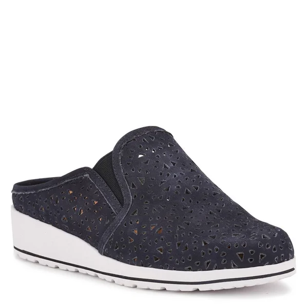 Walking Cradles Freedom Womens Nubuck Comfort Loafer Mule - Navy