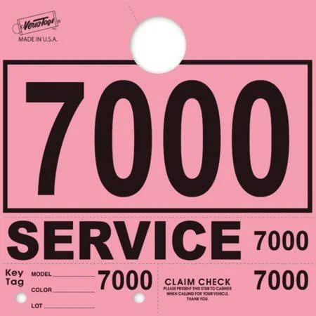 Pink Service Department Hang Tags Window Tag 1000 per Box - 7000-7999