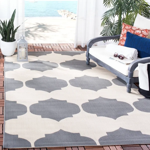 Safavieh Courtyard Beige & Blue 5&-3x22 x 5&-3x22 Square Indoor/Outdoor Rug