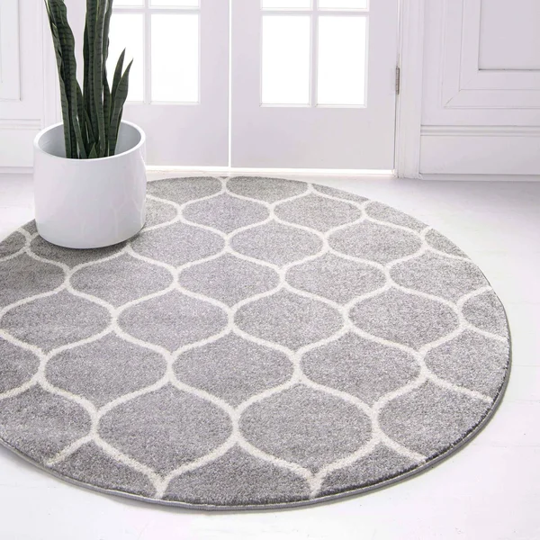 Unique Loom 3151569 7 x 7 ft. Rounded Trellis Frieze Round Rug Light Gray
