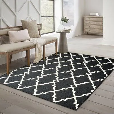 Salerno Geometric Black Indoor - Outdoor Area Rug Charlton Home Rug Size: Rectangle 2&5x22 x 4&5x22