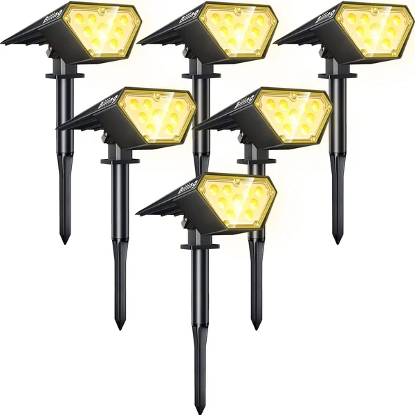 Biling Solar Spotlights Outdoor - 2-in-1 Solar Landscape Lights 12 LED Bulbs Solar Powered Lights IP67 Waterproof Adjustable Wall