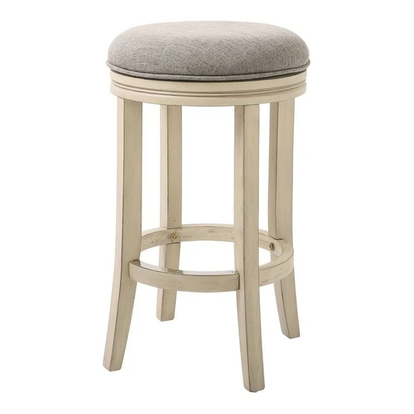 HomeRoots 25.8x22 Round Swivel Modern Wood Bar Stool in Distressed Ivory