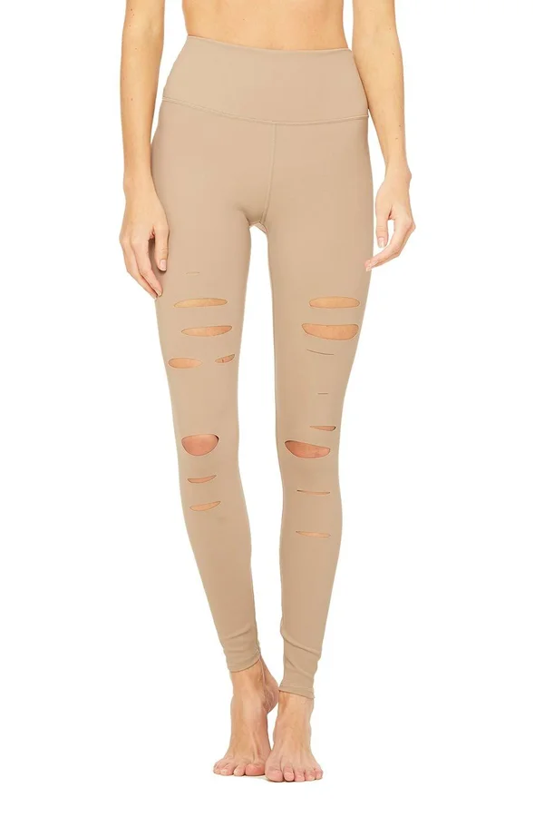Alo Yoga High Waist Ripped Warrior Legging - Female - Large