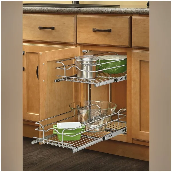 Rev-A-Shelf 12x22 Pullout 2 Tier Wire Basket Cookware Cabinet Organizer Chrome