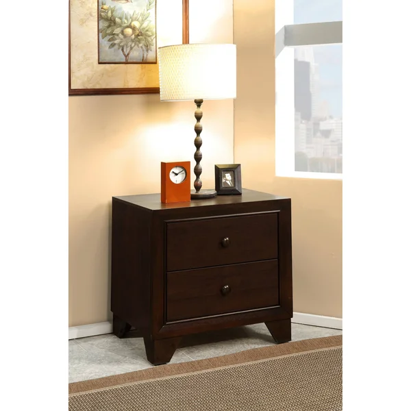 Benzara Bm177842 Wooden Night Stand with Two Drawer - Espresso Brown