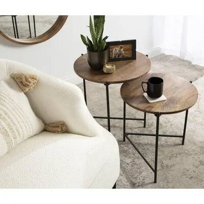 Palominas Iron 2 Piece Nesting Table Wrought Studio Table Top Color: Natural/Black