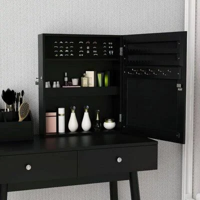 Corrigan Studio Makeup Vanity Set with Drawers and Moveable Make-Up Brush Boxvanity Table Jewelry Cabinet with Mirror and Lock D