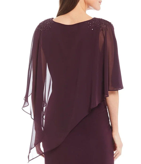 Ignite Evenings Chiffon Asymmetric Overlay Beaded Shoulder Detail Sheath Dress - 14