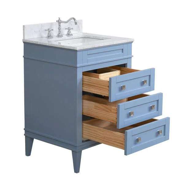 Eleanor 24x22 Single Bathroom Vanity Set Base Finish: Powder Blue, Top Finish: Carrara Marble