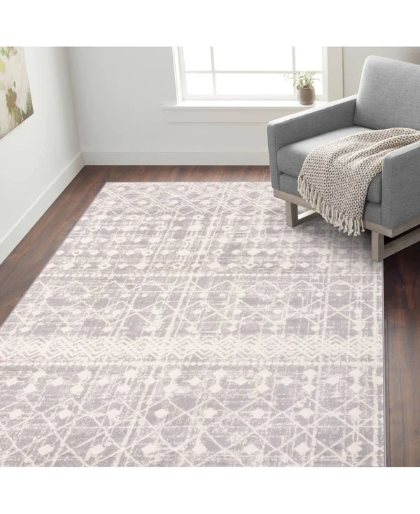 World Rug Gallery Geometric Trellis Bohemian Design Area Rug 7&10x22 x 10& Gray