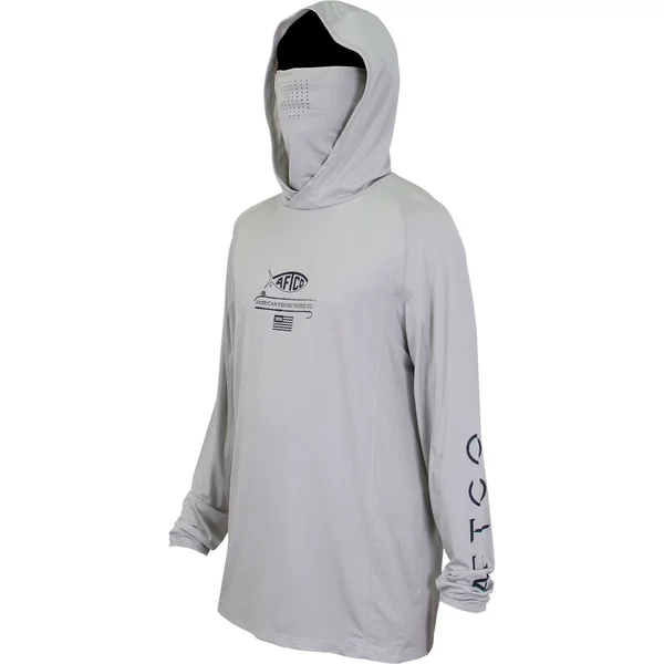 AFTCO Barracuda Geo Cool Fishing Hood & Mask - Bahama Heather - S