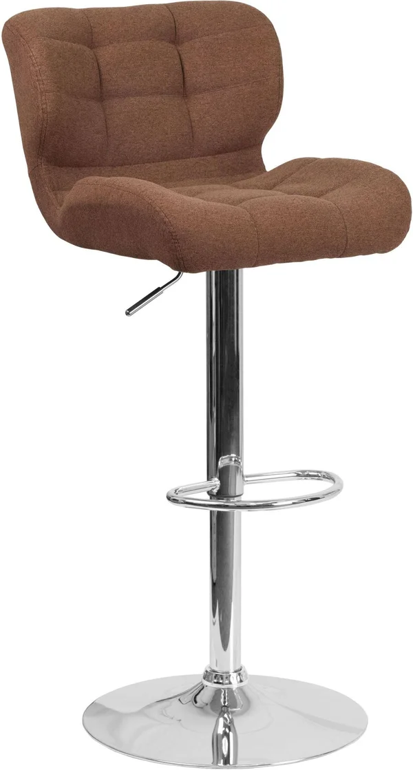 Flash Furniture Contemporary Tufted Adjustable Height Barstool with Chrome Base - Brown Fabric
